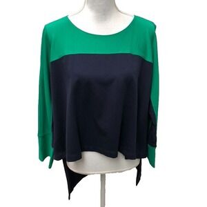 Meg‎ Hi Lo Blouse Top Womens XS Small Green Blue Oversize Relaxed Office Career